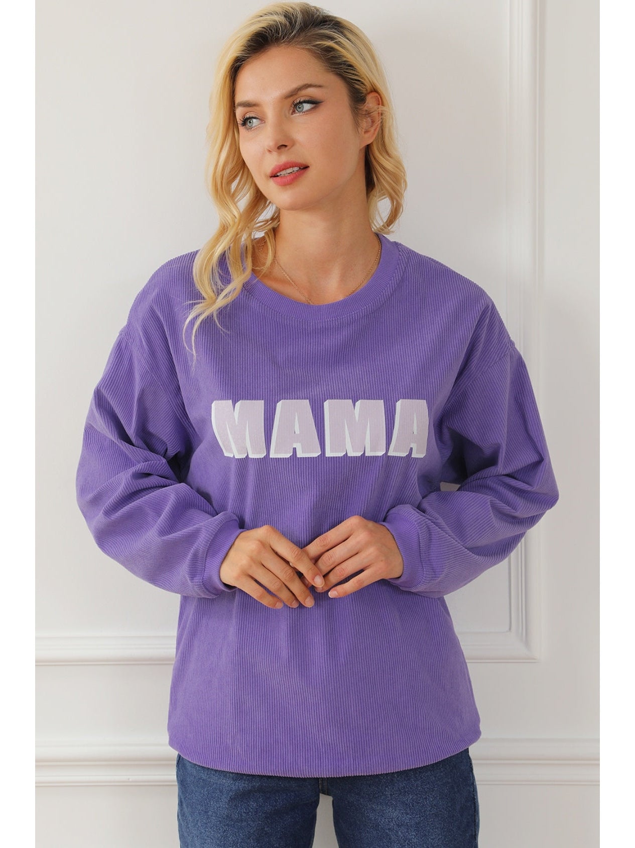 Women Mama Round Neck Drop Shoulder Sweatshirt nicholesgifts