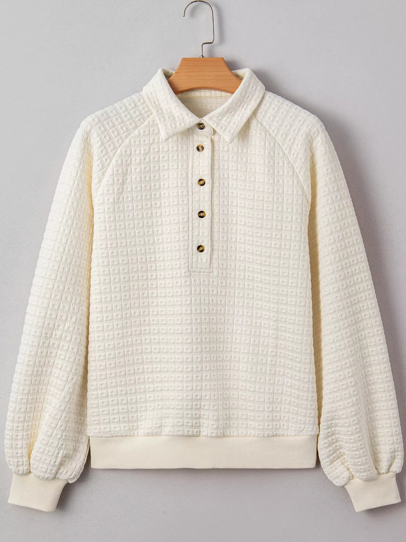 Textured Half Button Collared Sweatshirt nicholesgifts