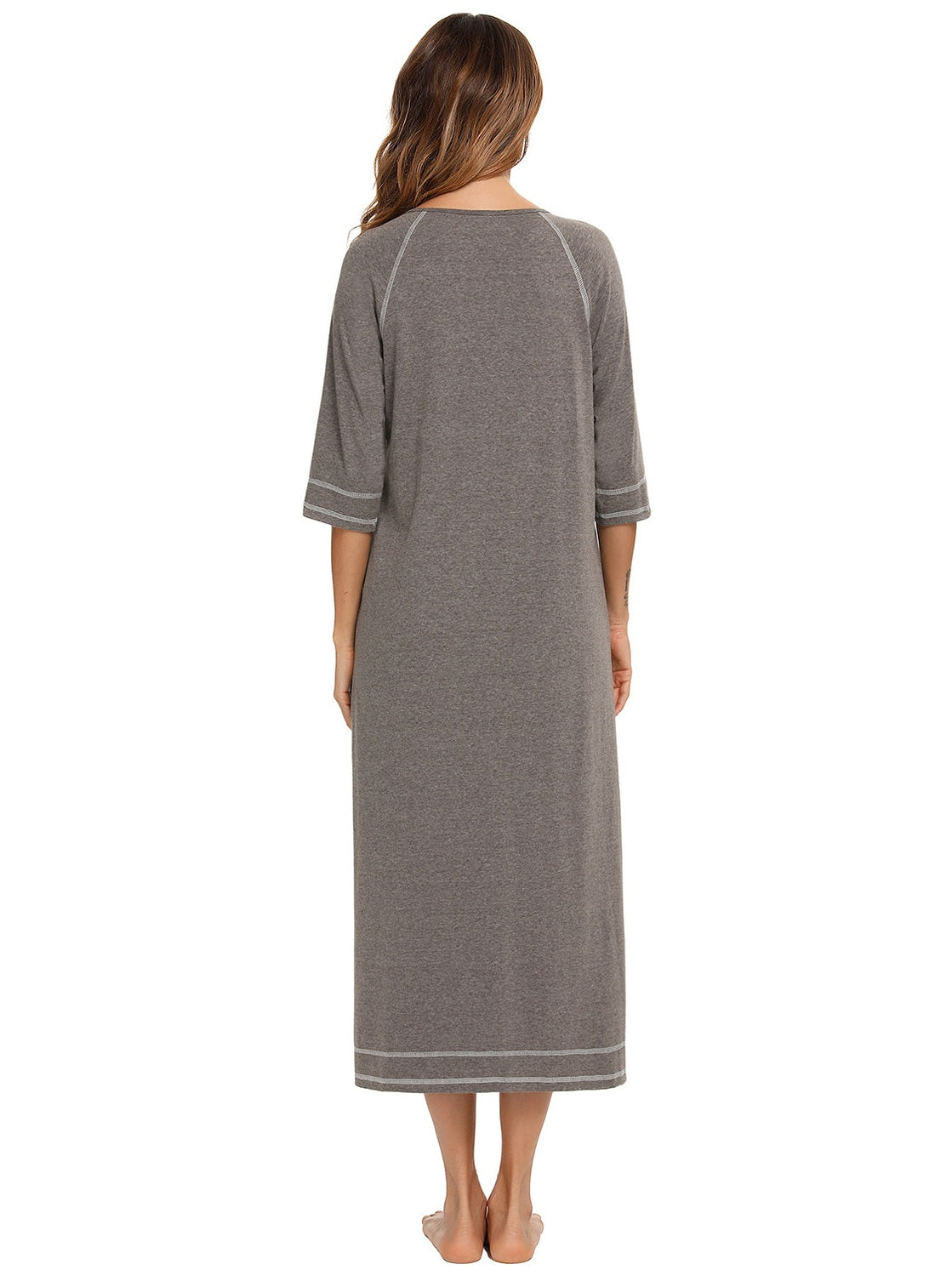 Zip Up Slit Round Neck Night Dress with Pockets nicholesgifts