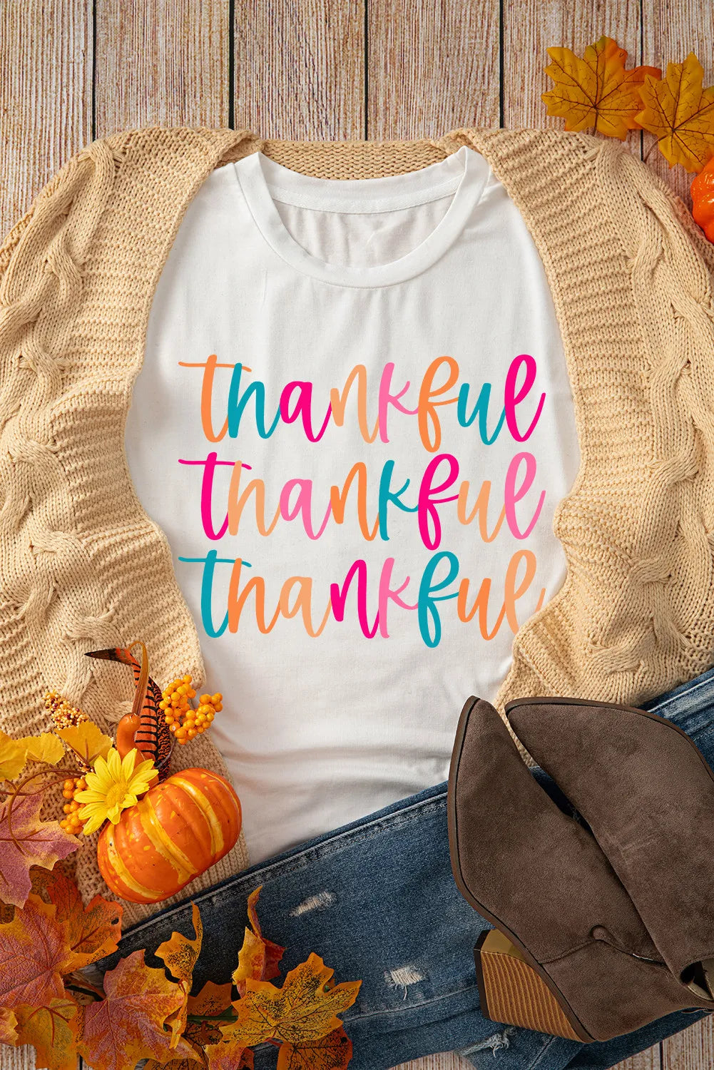 Full Size THANKFUL Round Neck Short Sleeve T-Shirt Trendsi