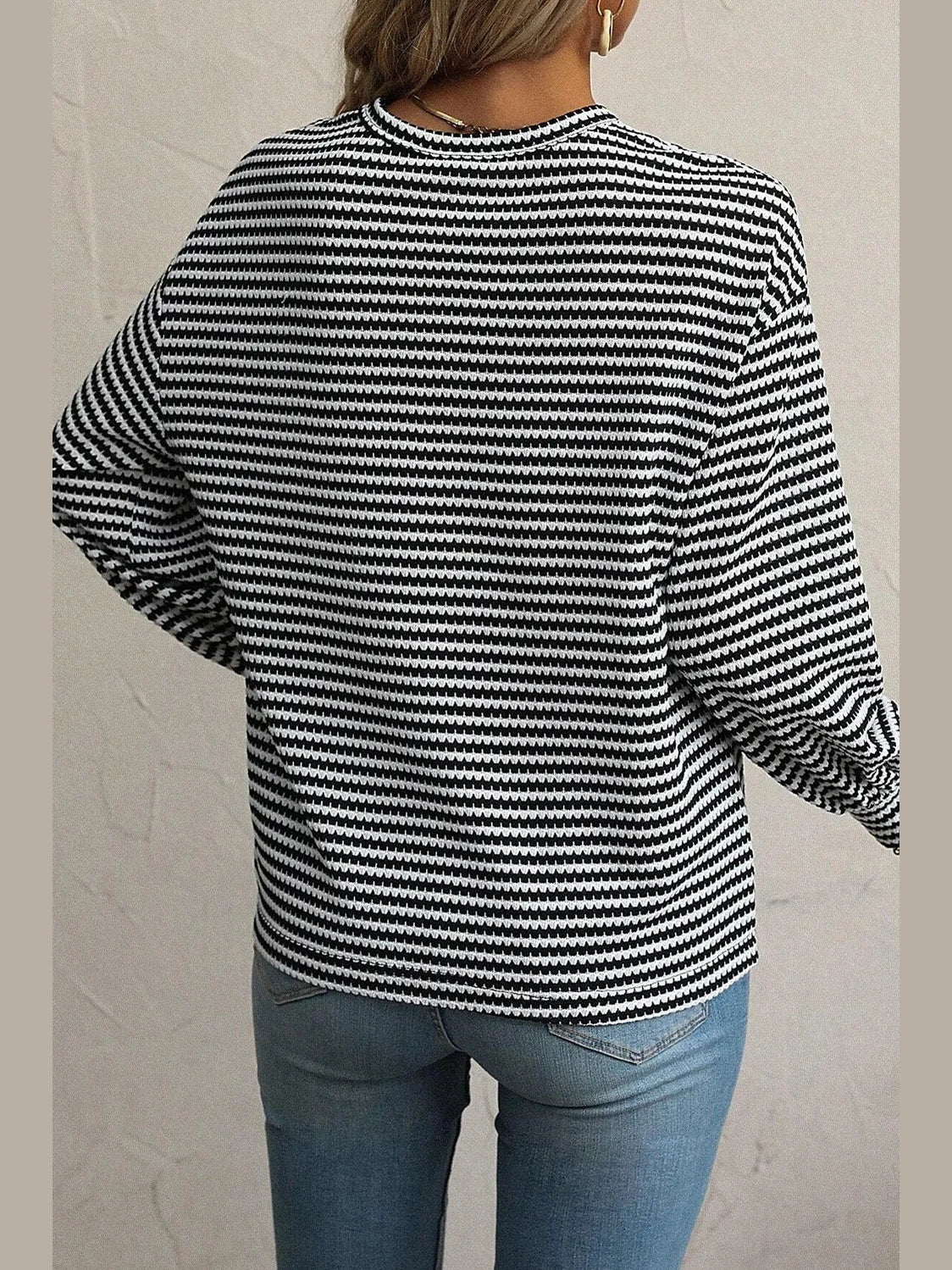 Striped Round Neck Long Sleeve Top NicholesGifts