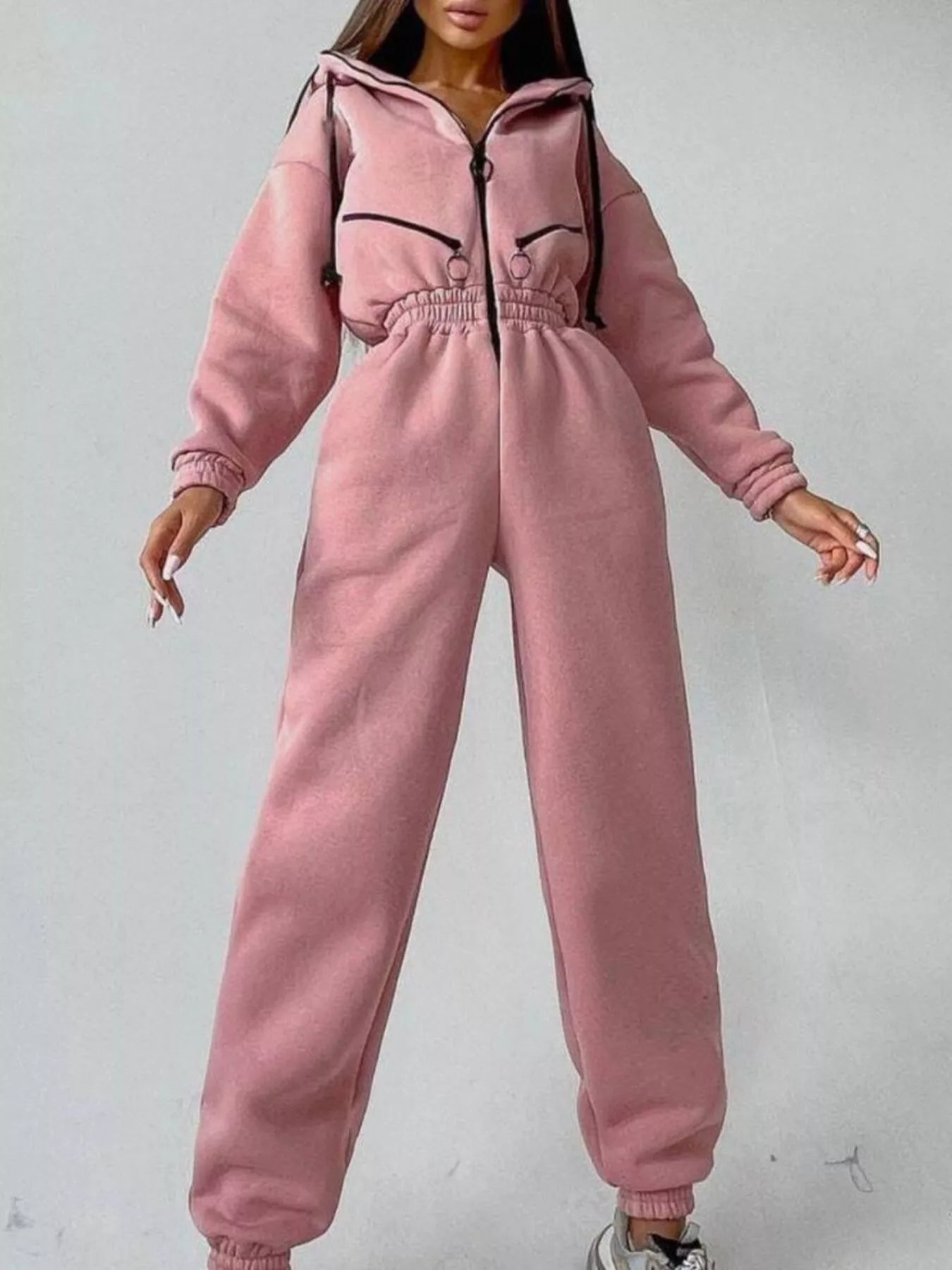 Hooded Zip-Up Long Sleeve Jumpsuit nicholesgifts