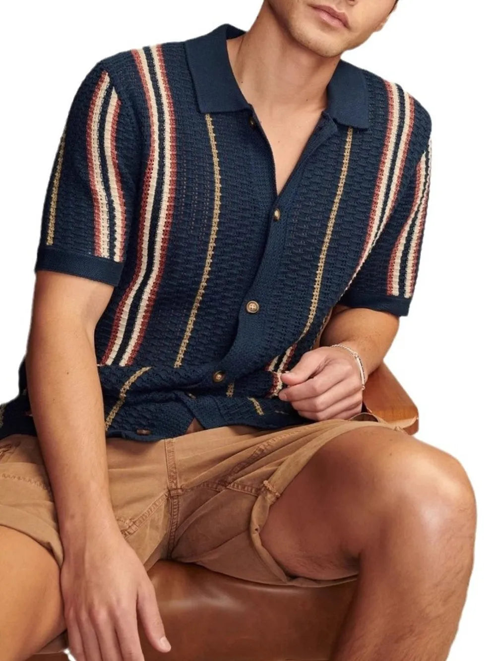 Men's Plus Size Striped Collared Neck Short Sleeve Shirt NicholesGifts