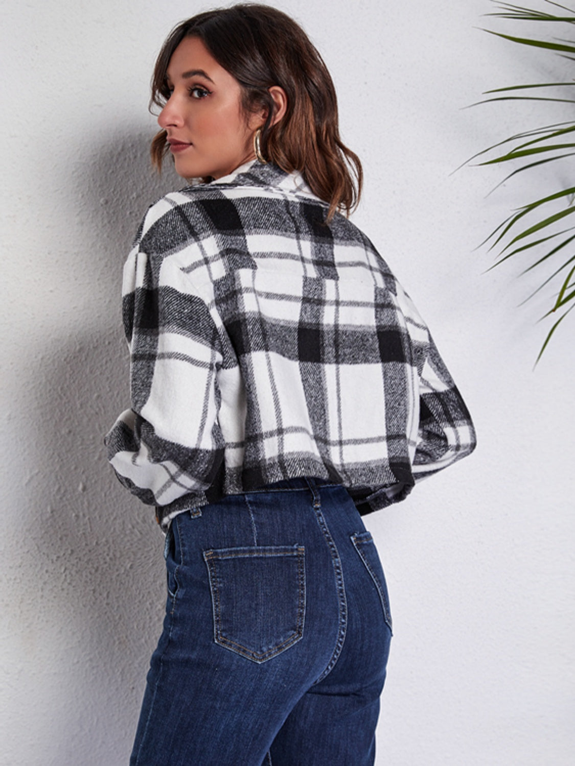 Plaid Button Front Jacket with Pockets nicholesgifts