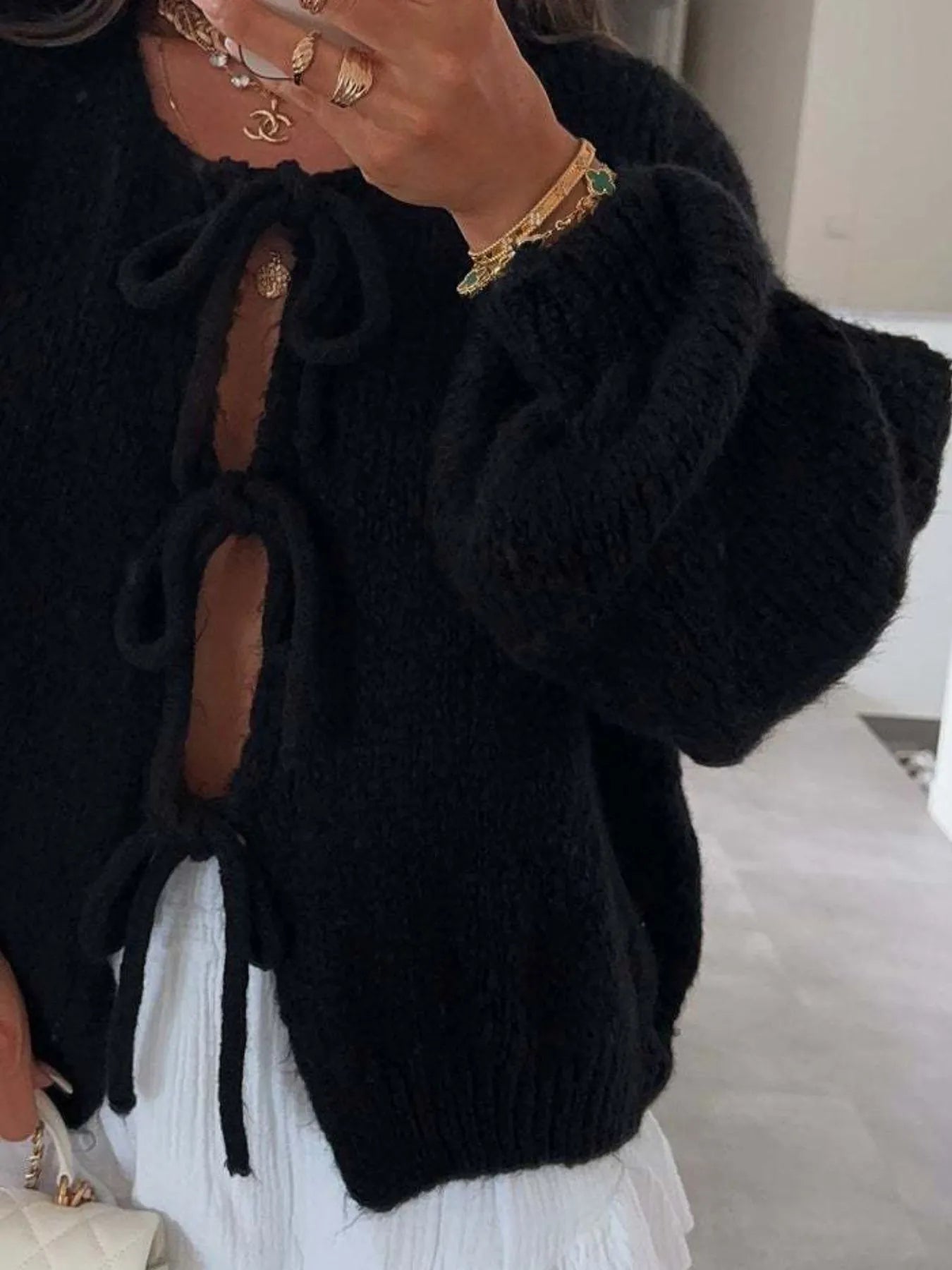 Cozy Bow-Tie Front Knit Cardigan