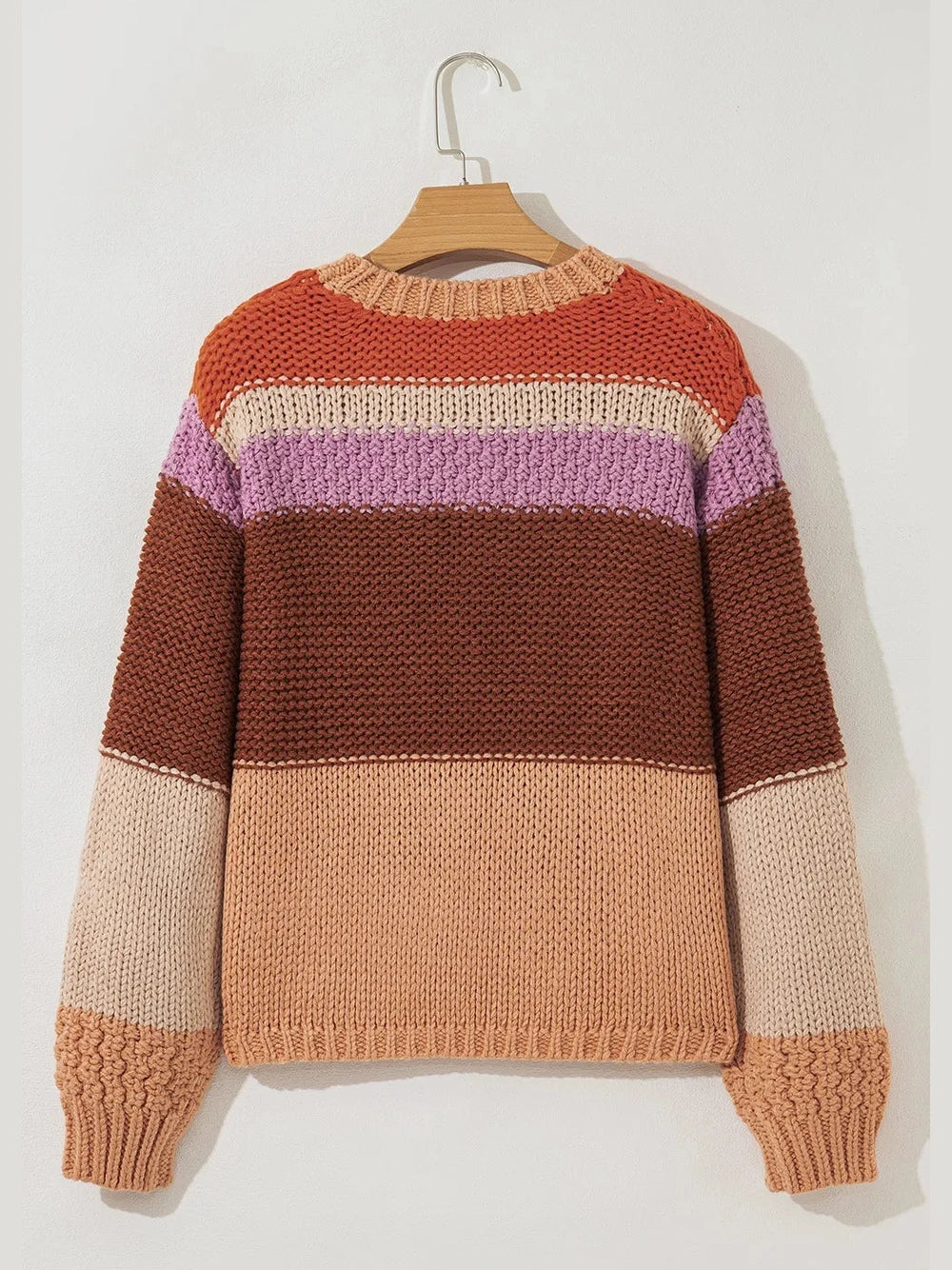 Colorblock Striped Round Neck Sweater