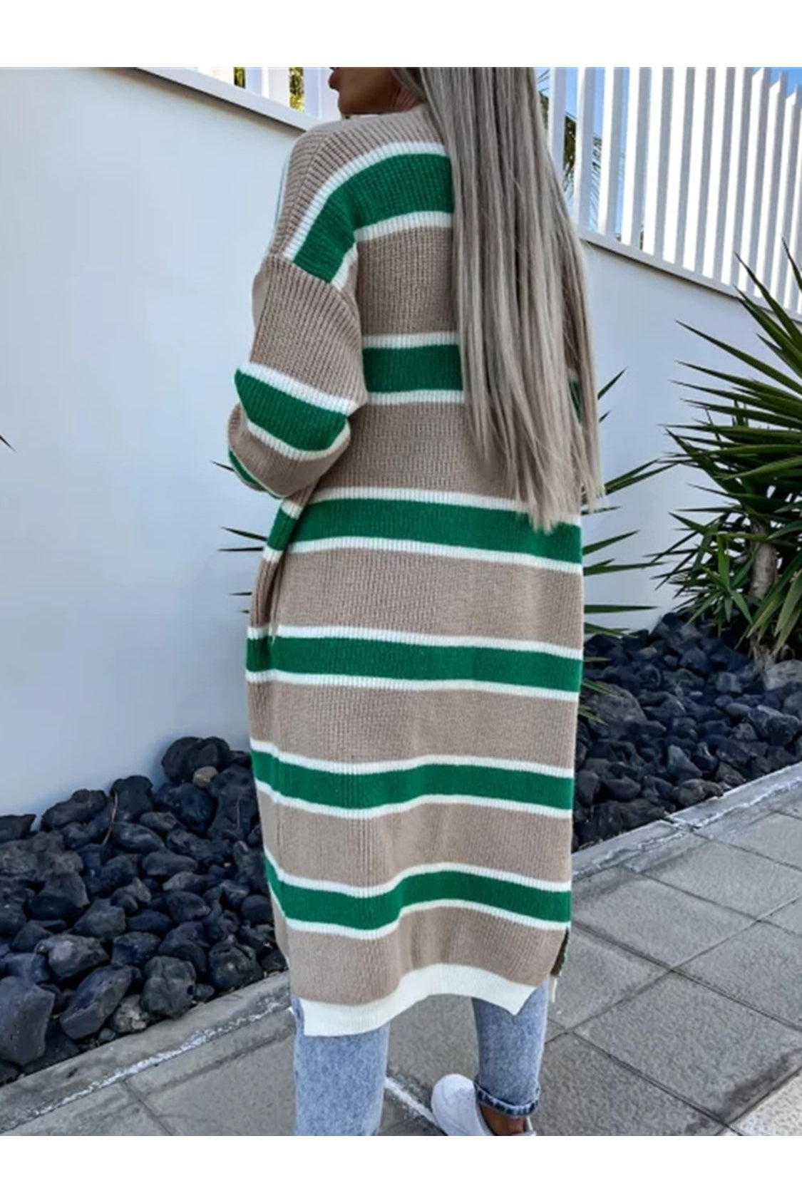 Striped Open Front Longline Cardigan nicholesgifts