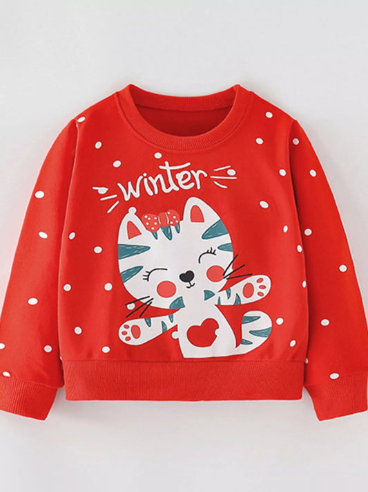 Children's Cute Cat Crew Neck Sweatshirt Trendsi