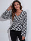 Ruched Printed V-Neck Long Sleeve Blouse nicholesgifts