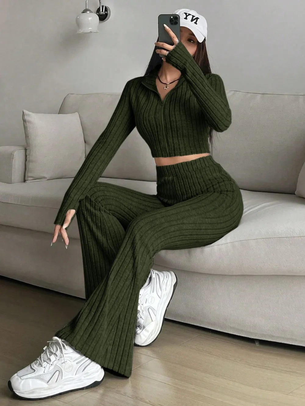 Honey Zip Up Long Sleeve Top and Pants Set nicholesgifts
