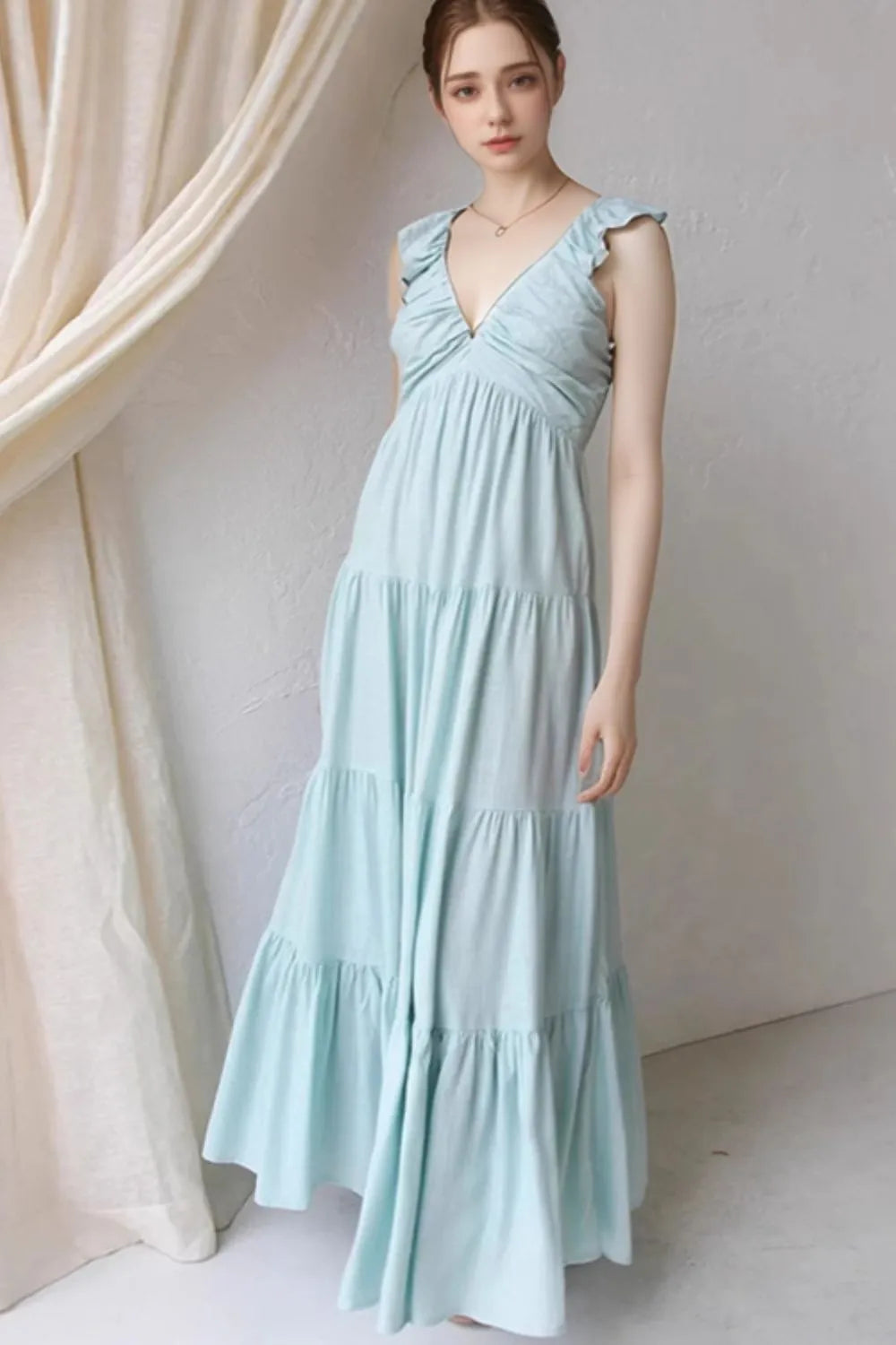 Ruffled V-Neck Tiered Dress NicholesGifts