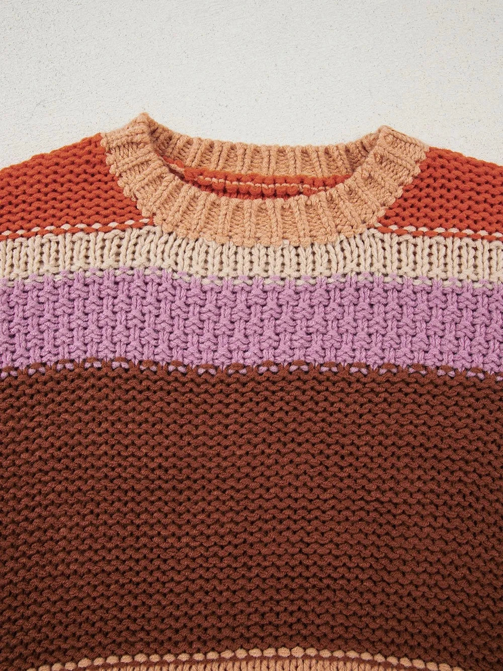 Colorblock Striped Round Neck Sweater