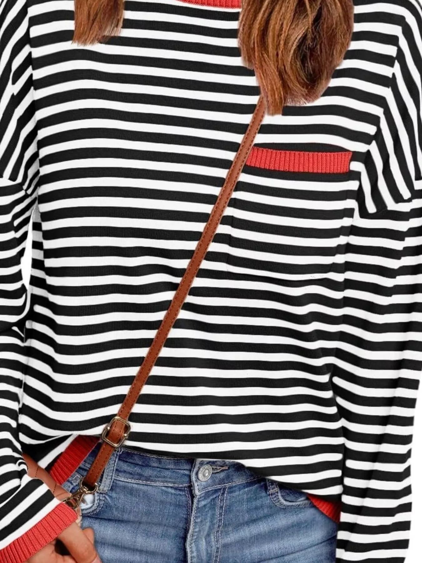 Striped Round Neck Long Sleeve Knit Top