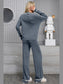 Contrast Trim Johnny Collar Top and Drawstring Pants Sweater Set nicholesgifts