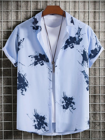 Men's Plus Size Ink Splash Pattern Short Sleeve Casual Shirt nicholesgifts