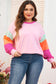 Plus Size Women Pink Colorblock Patchwork Long Sleeve Top
