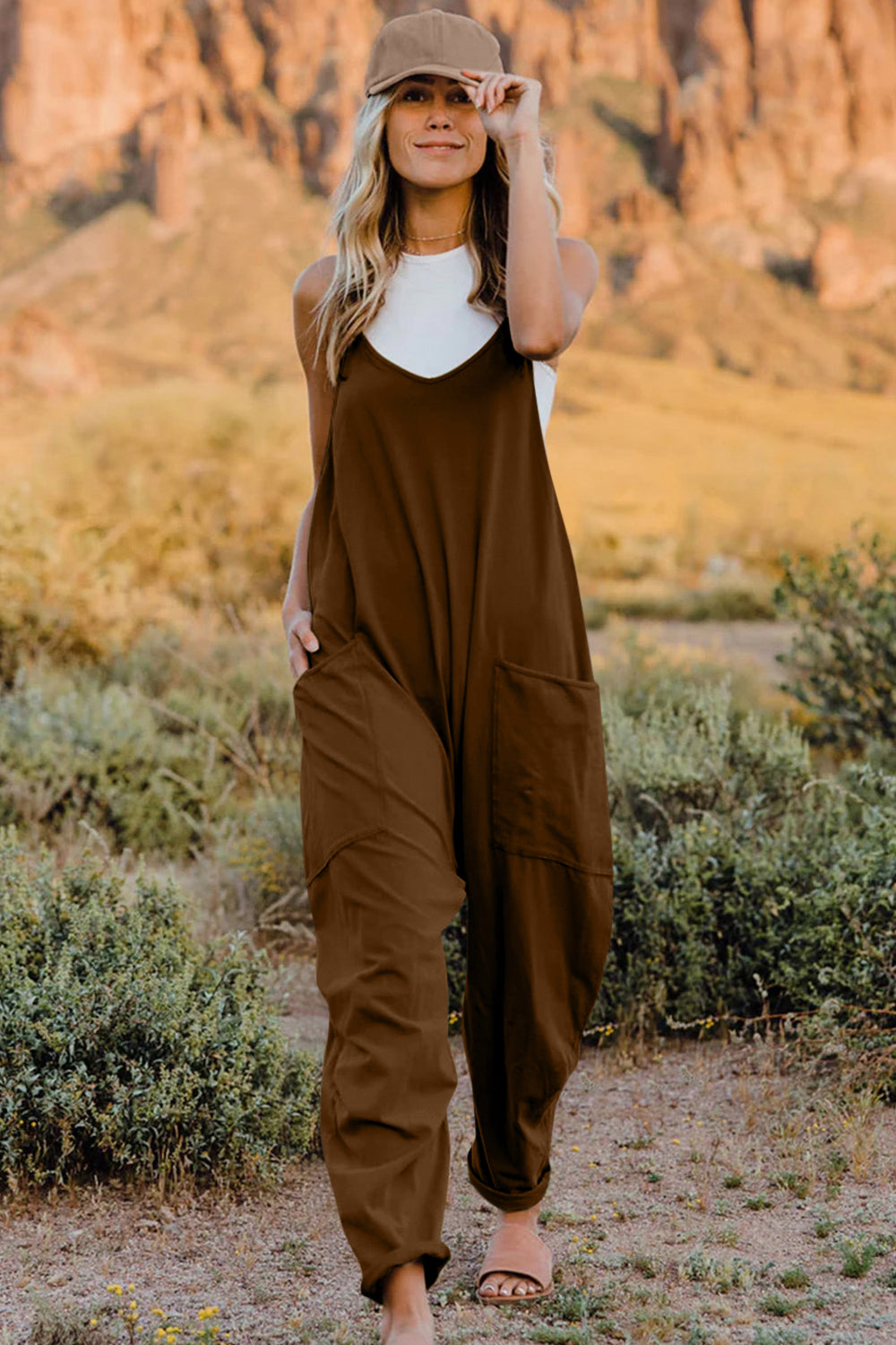 Double Take Full Size V-Neck Sleeveless Jumpsuit with Pockets NicholesGifts