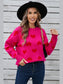 Women Heart Round Neck Long Sleeve Valentine's Day Sweater nicholesgifts