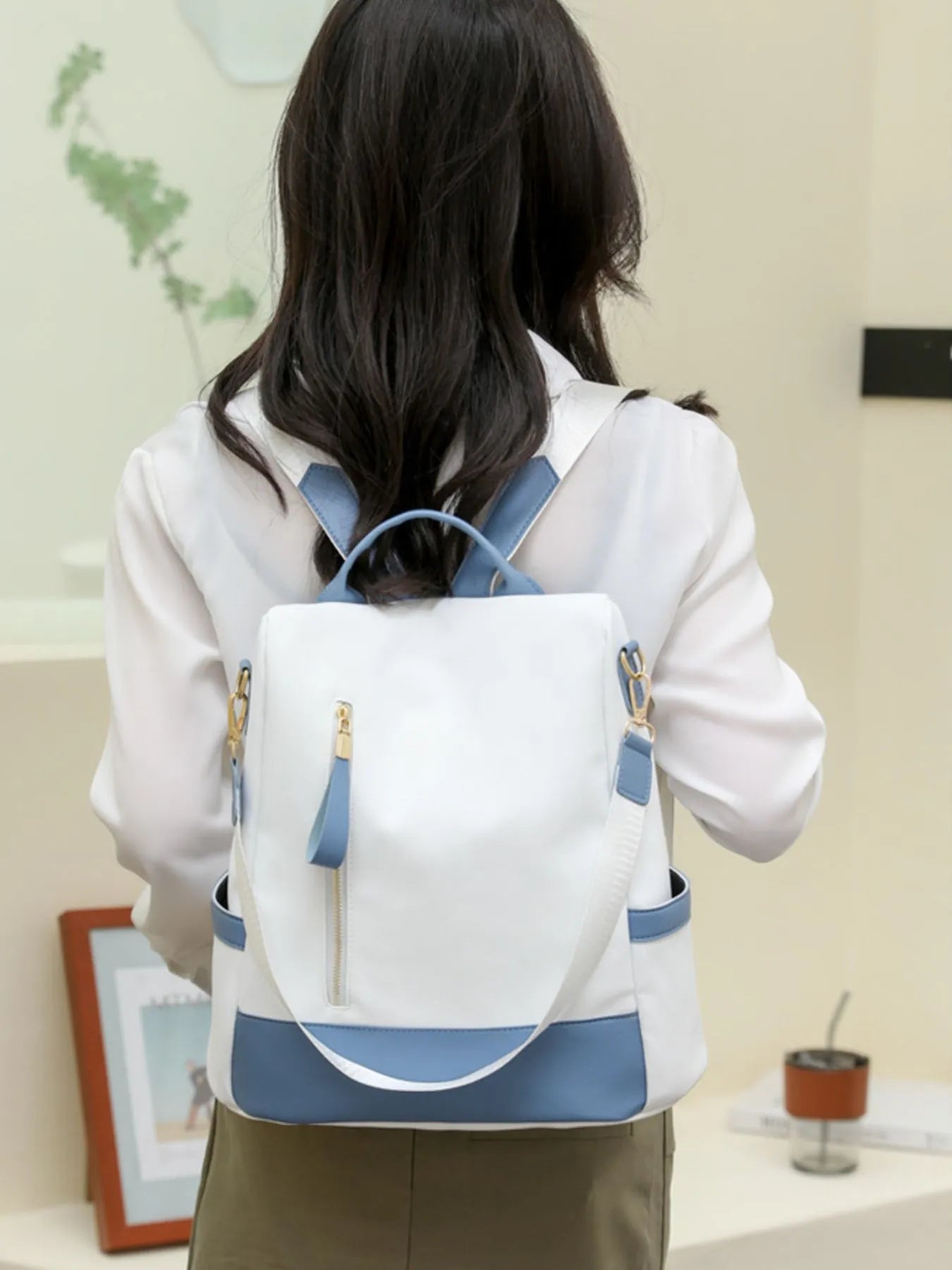 Color Block Convertible Backpack Bag Trendsi