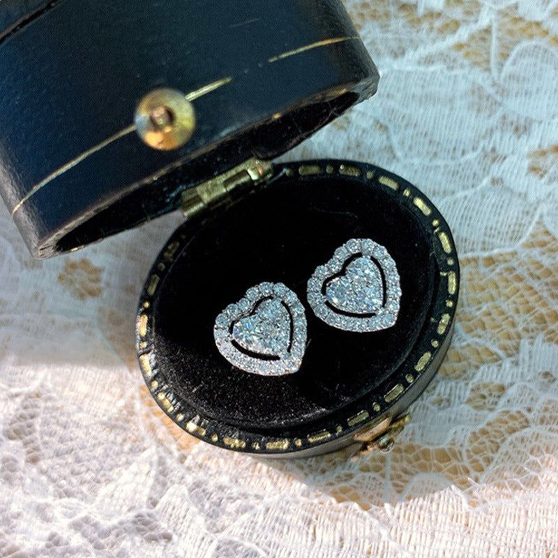 Rhinestone Love Stud Earrings For Women Temperament Fashion Heart-shape Earrings nicholesgifts