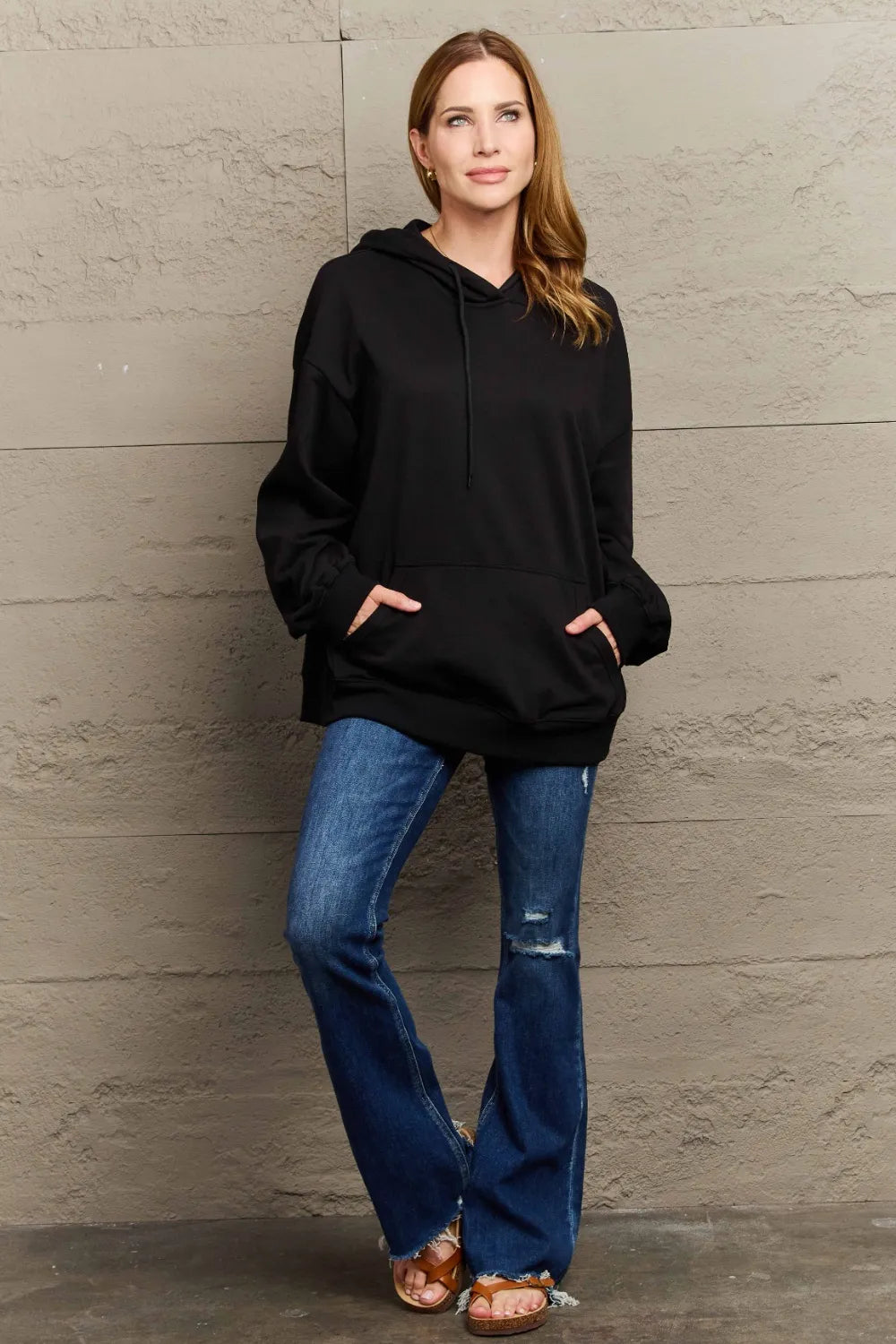 Full Size Long Sleeve Dropped Shoulder Hoodie Trendsi