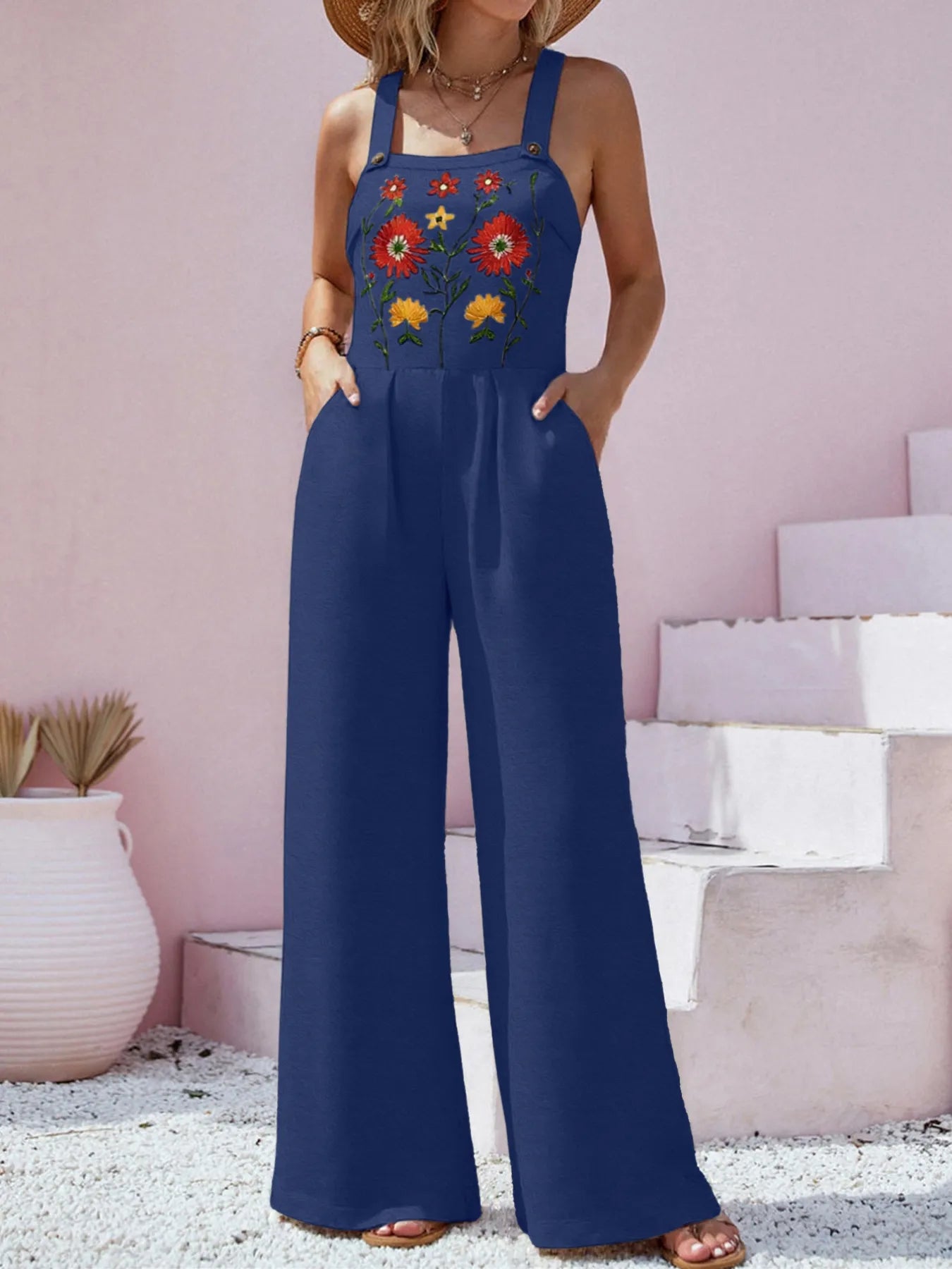 Floral Embroidered Wide Leg Jumpsuit nicholesgifts