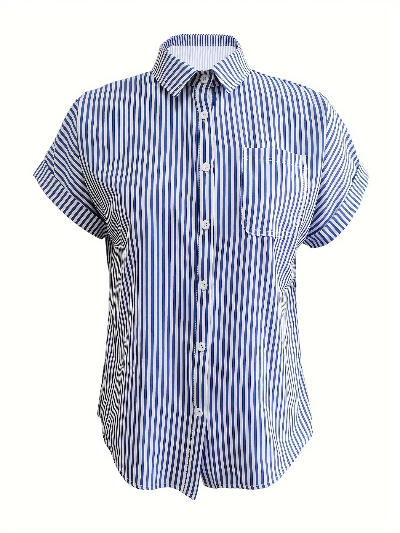 Full Size Striped Button-Up Casual Shirt with Pocket Plus Size nicholesgifts