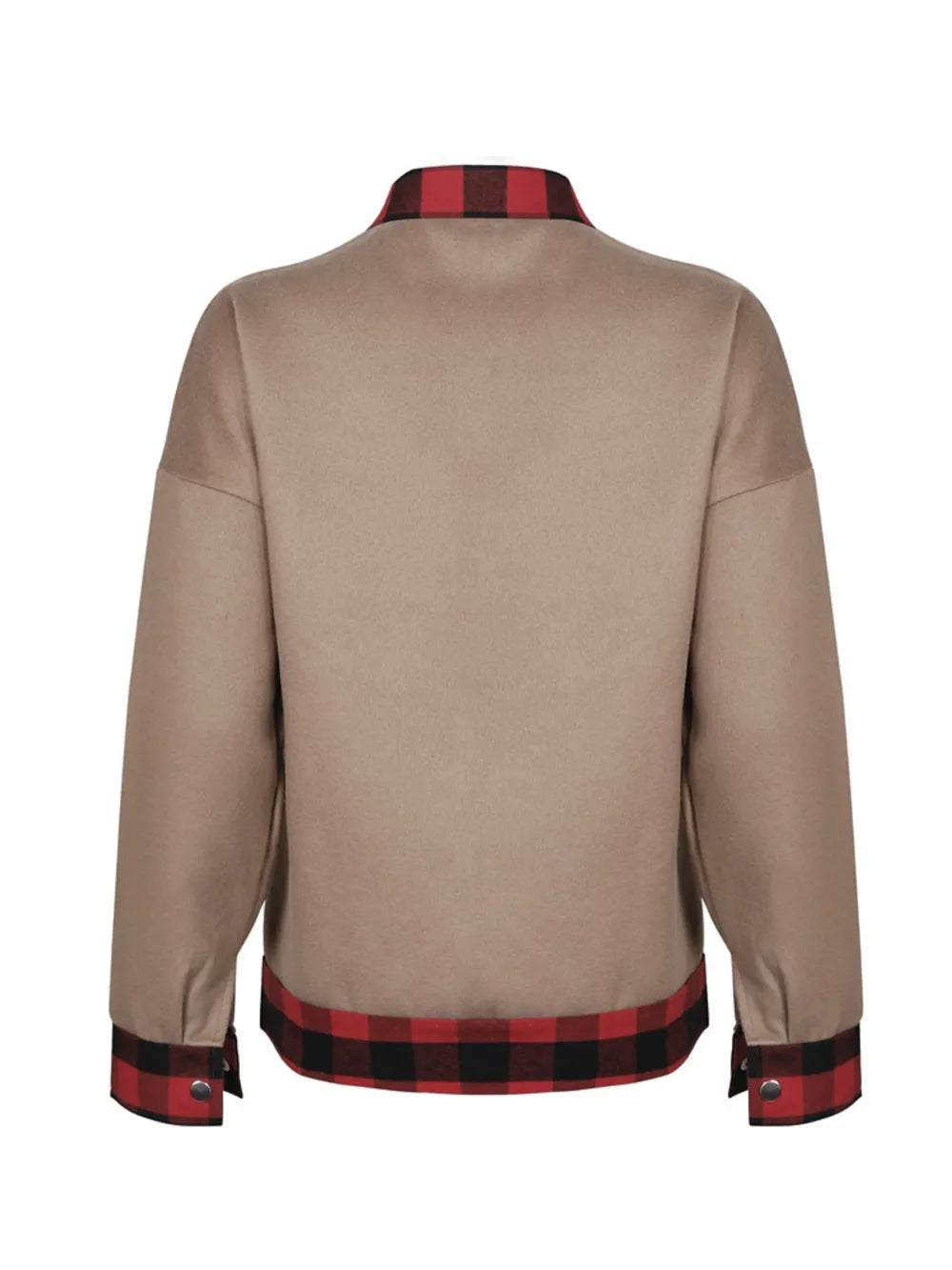 Plaid Trim Long Sleeve Jacket nicholesgifts