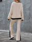 Contrast Round Neck Long Sleeve Top and Bootcut Pants Set nicholesgifts