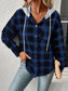 Plaid Drawstring Button Up Hooded Jacket nicholesgifts