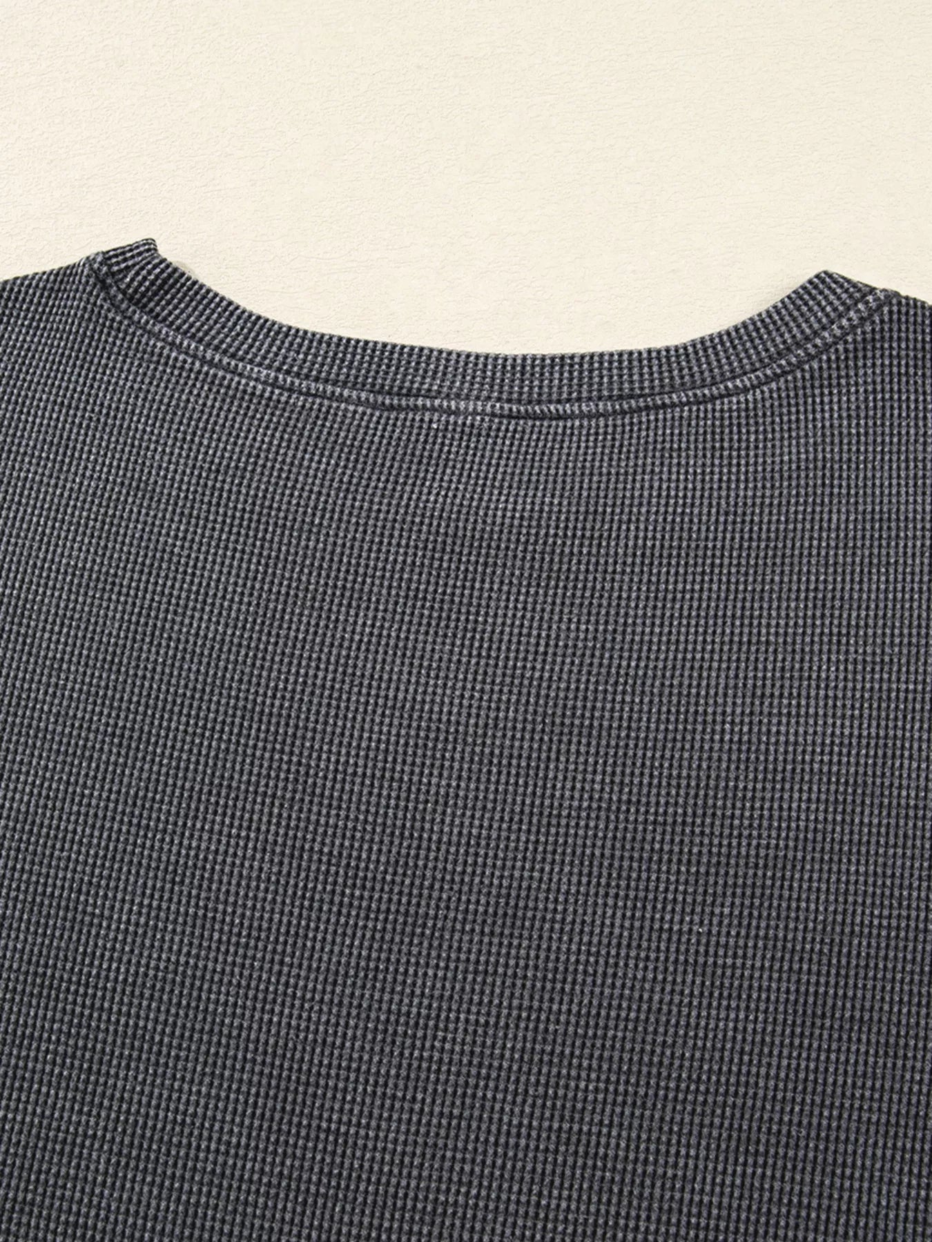 Waffle Knit Patchwork Long Sleeve Loose Sweatshirt Trendsi