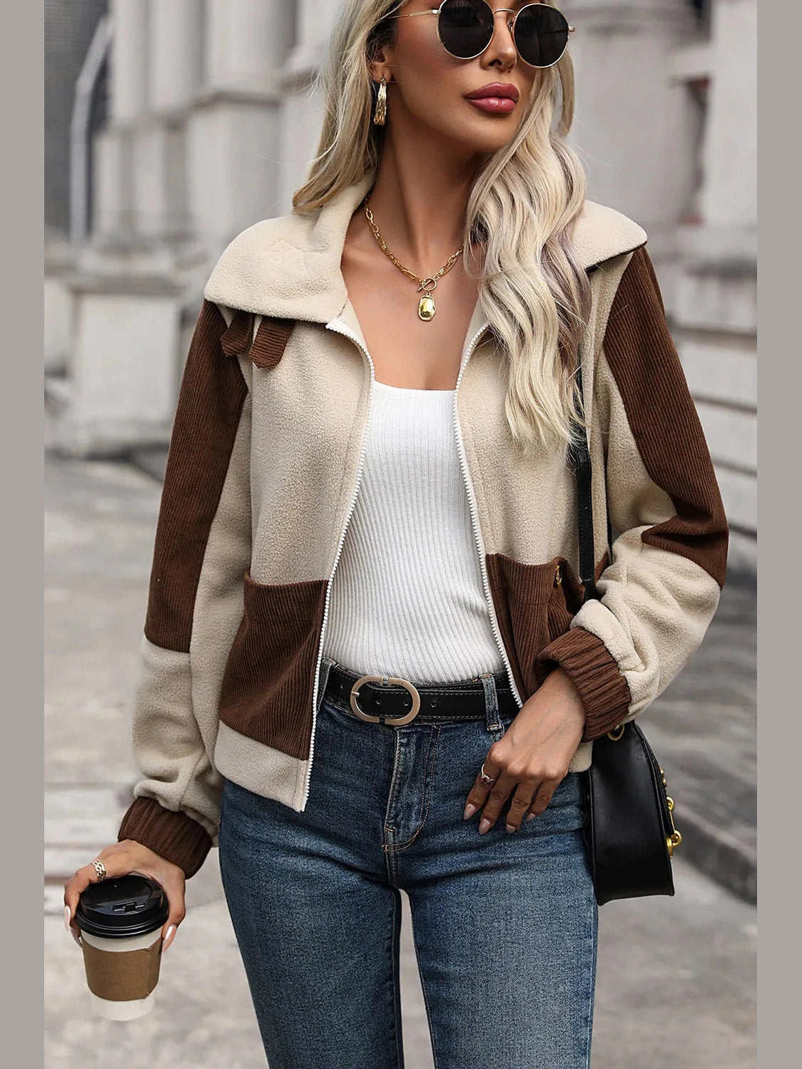 Perfee Color Block Zip Up Pocketed Jacket nicholesgifts