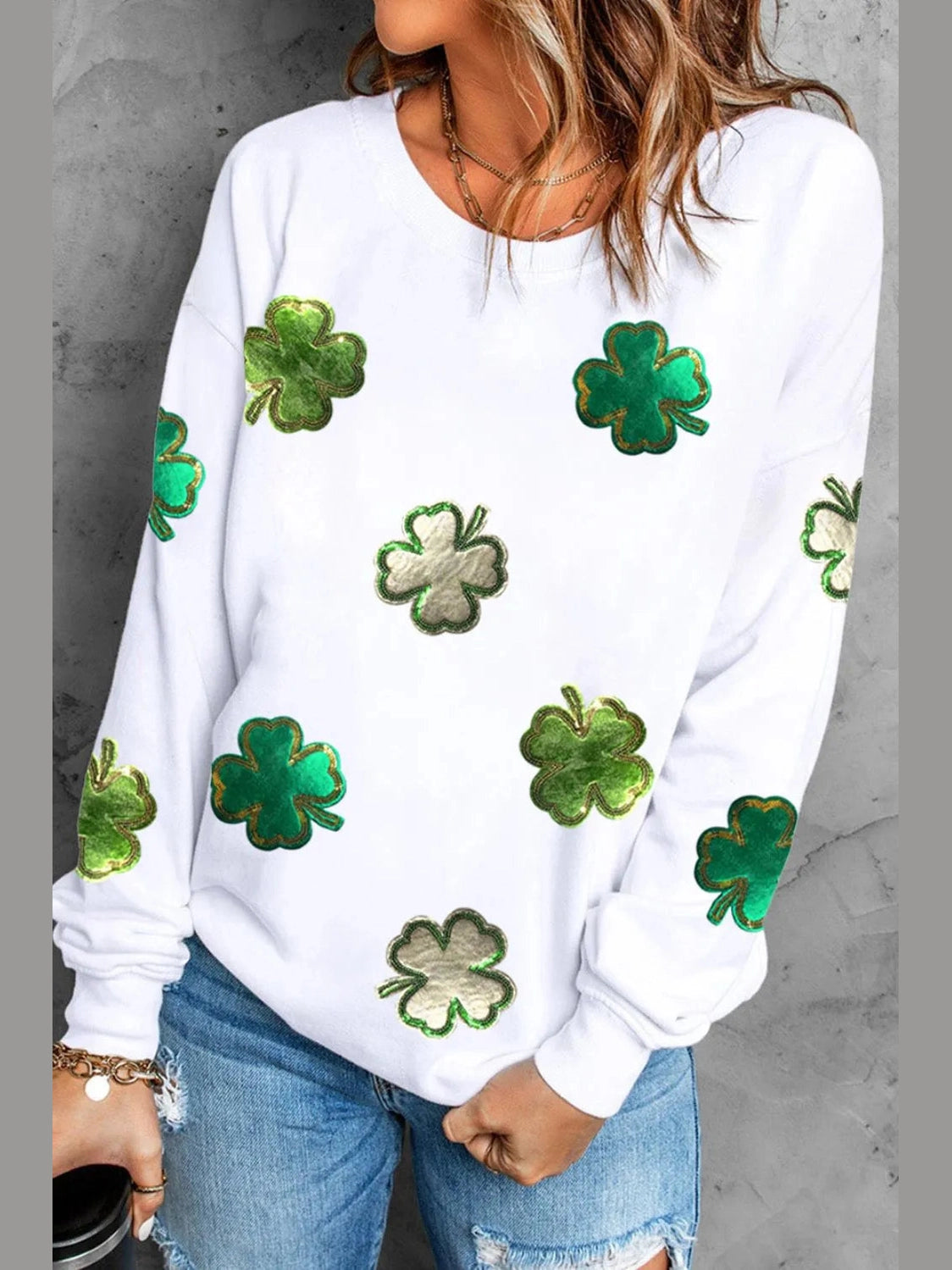 Lucky Clover Round Neck Long Sleeve Sweatshirt nicholesgifts