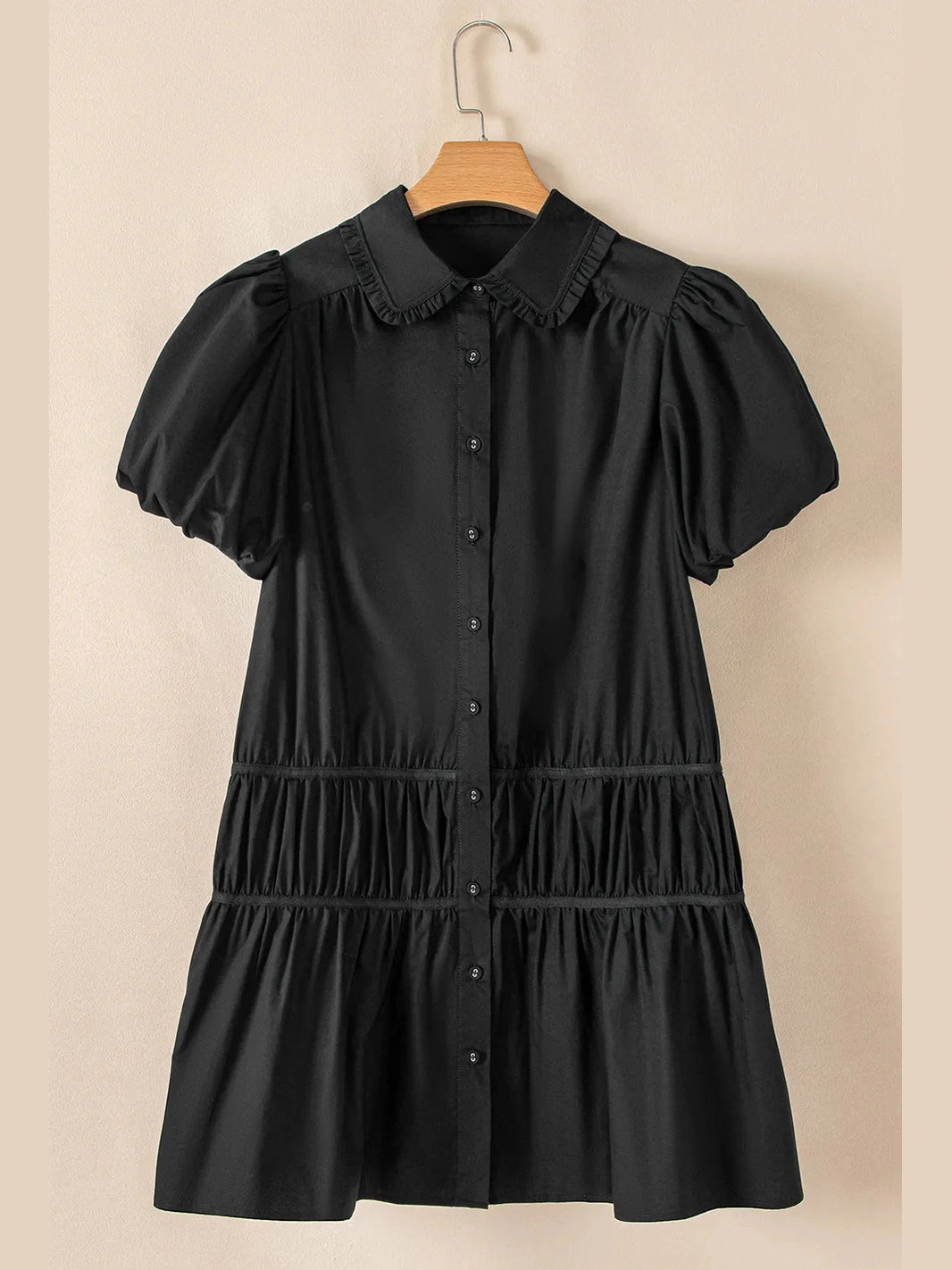Button Down Puff Sleeve Ruffle Hem Dress NicholesGifts