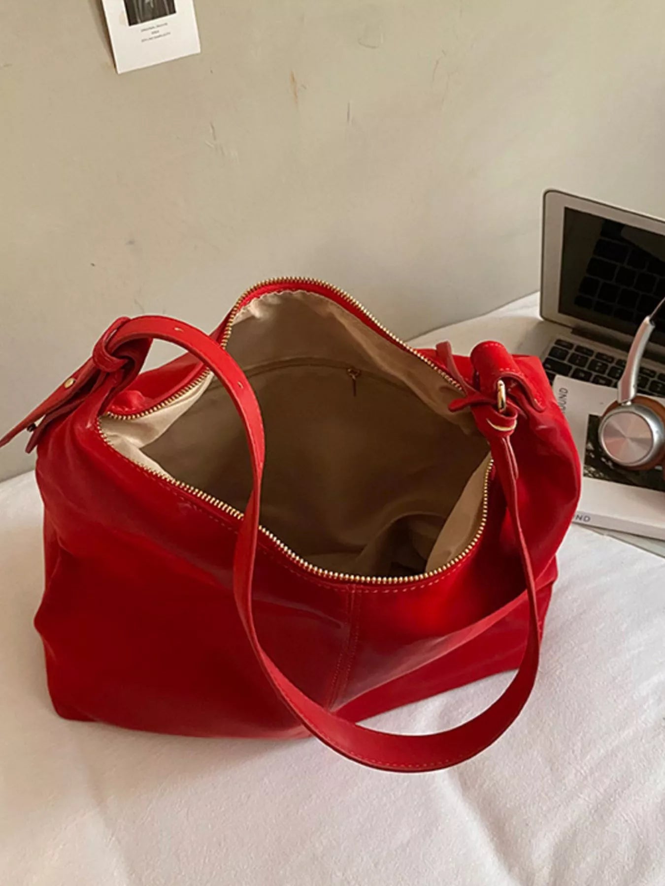 Solid Color Leather Shoulder Bag nicholesgifts