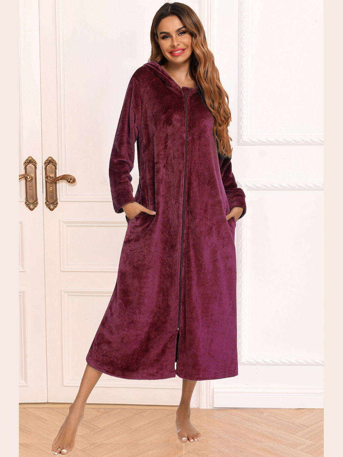 Zip Front Hooded Night Dress with Pockets nicholesgifts