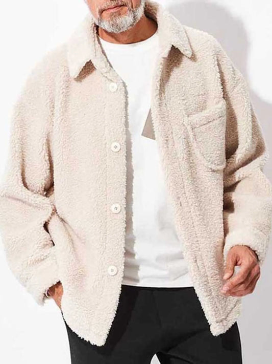 Men's Full Size Button Up Drop Shoulder Sherpa Jacket Plus Size Trendsi