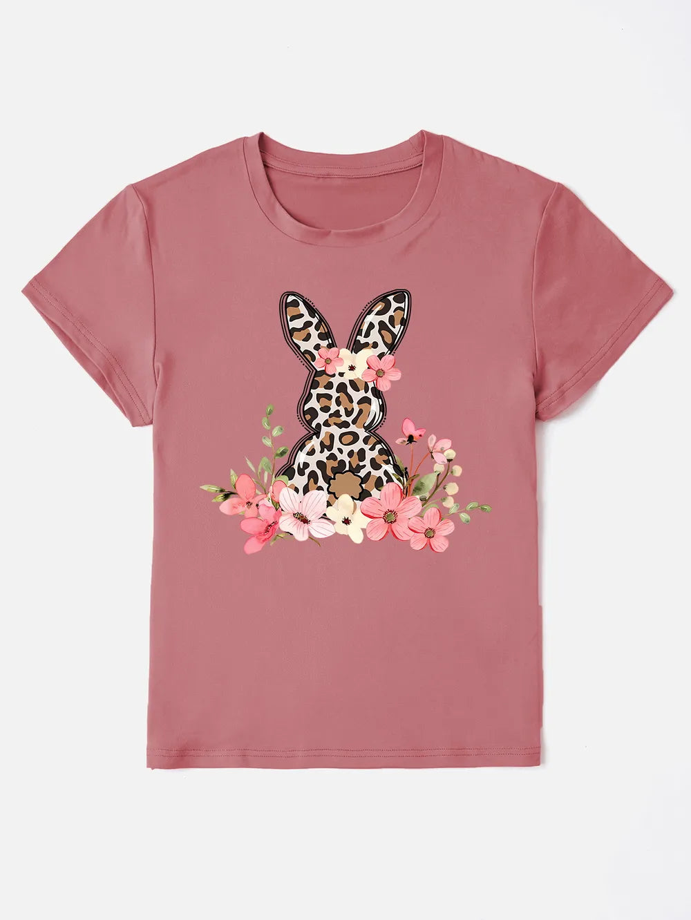 Rabbit Round Neck Short Sleeve T-Shirt nicholesgifts