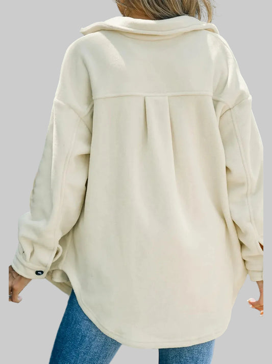 Button Up Collared Neck Long Sleeve Jacket nicholesgifts