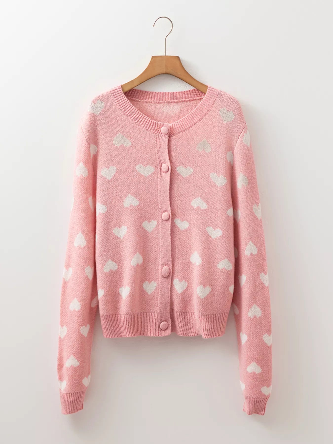 Women Heart Pattern Button Front Cardigan Valentine's Day Sweater nicholesgifts