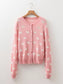 Women Heart Pattern Button Front Cardigan Valentine's Day Sweater nicholesgifts