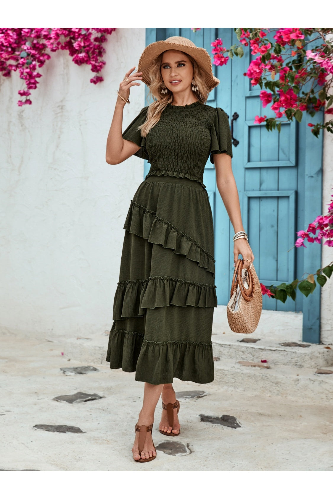 Ruffled Elastic Waist Midi Skirt nicholesgifts