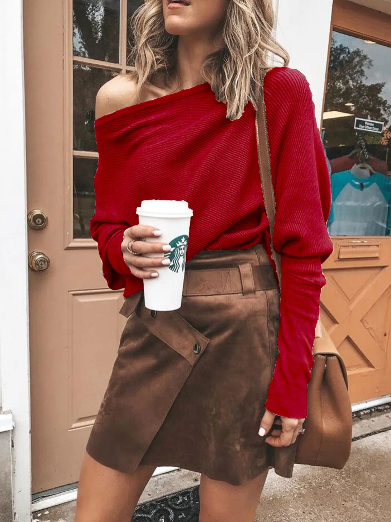 Full Size One-Shoulder Ribbed Sweater Plus Size Trendsi