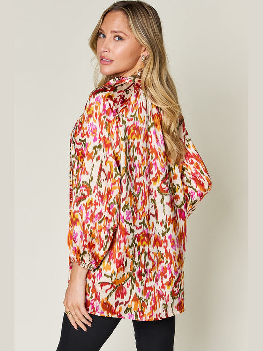 Women Double Take Full Size Printed Button Up Long Sleeve Shirt nicholesgifts