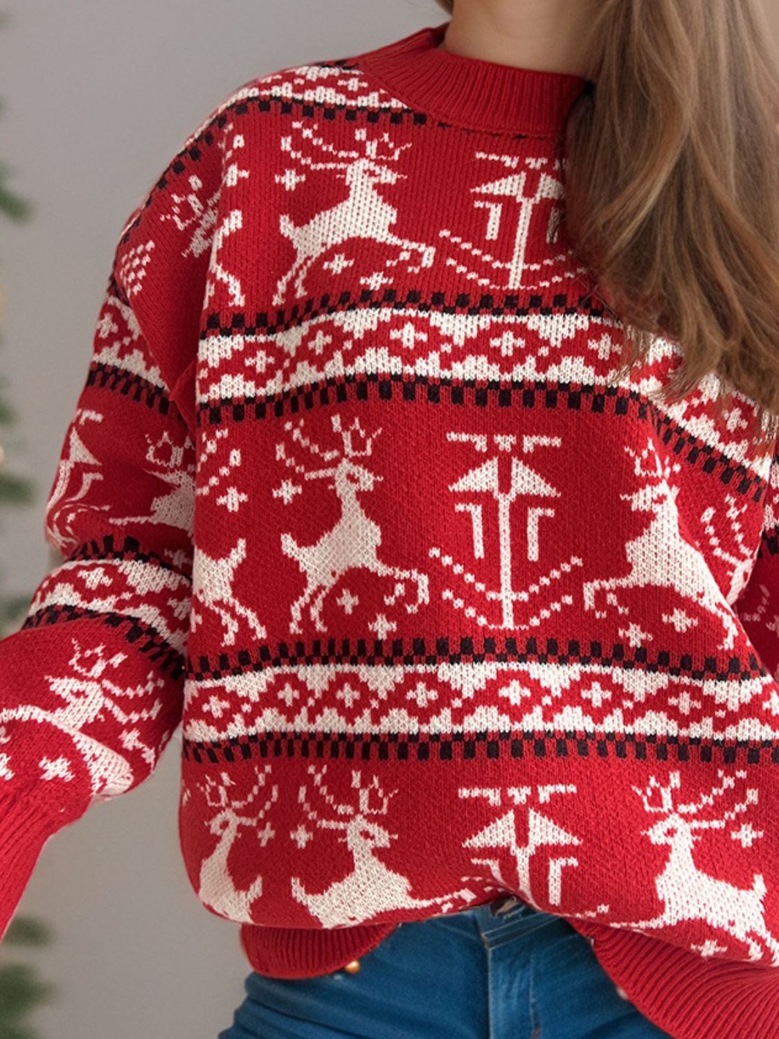 NicholesGifts Women Christmas Element Round Neck Long Sleeve Sweater NicholesGifts
