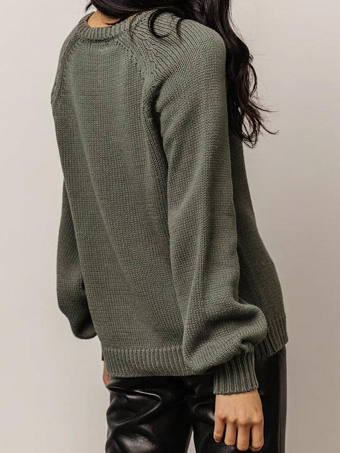 Buttoned Round Neck Long Sleeve Sweater Trendsi