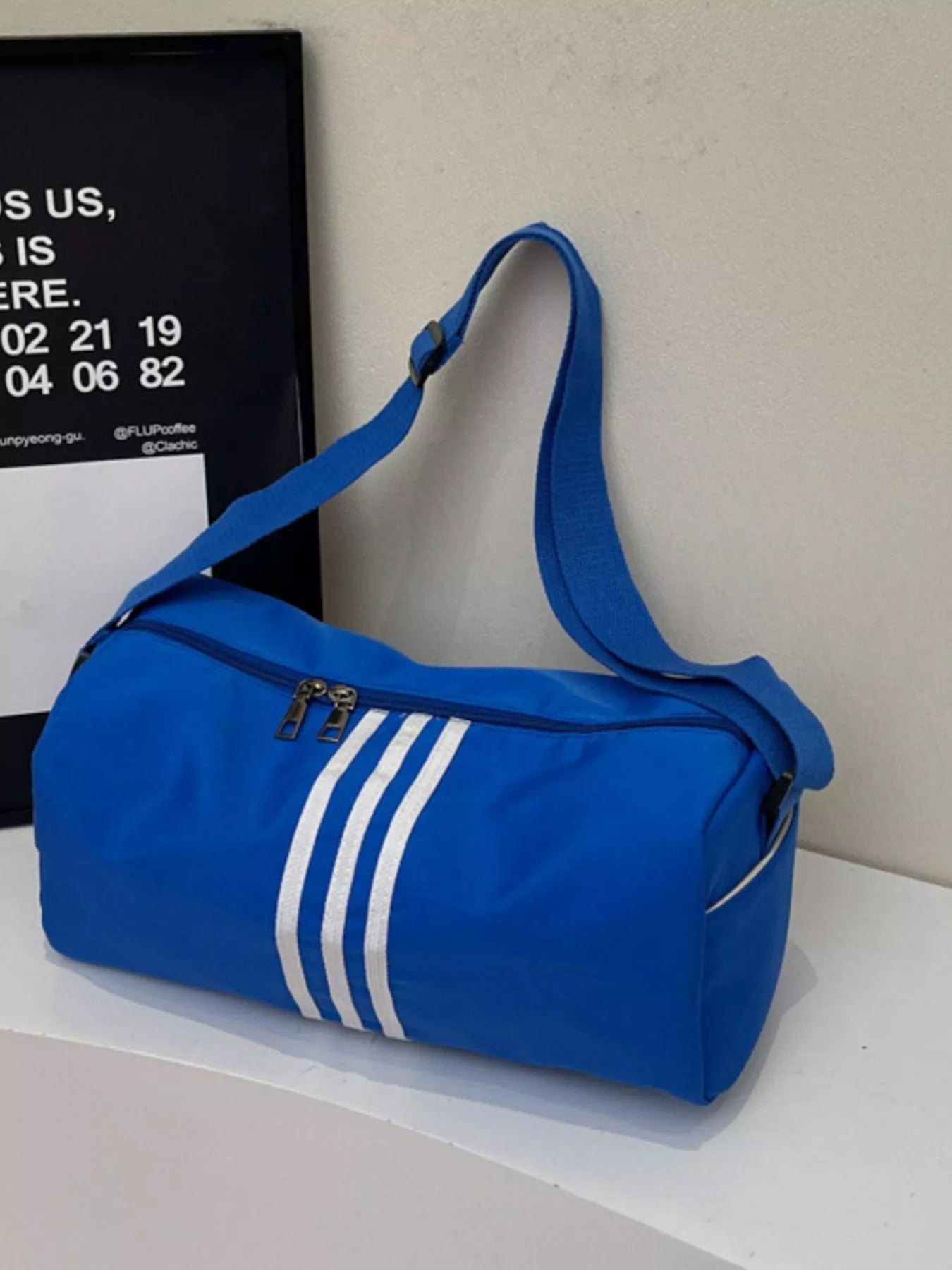 Striped Adjustable Strap Duffel Bag nicholesgifts