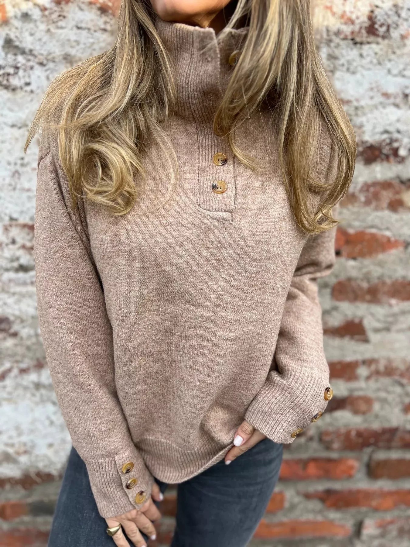 Full Size Button-Detail Turtleneck Sweater Plus Size