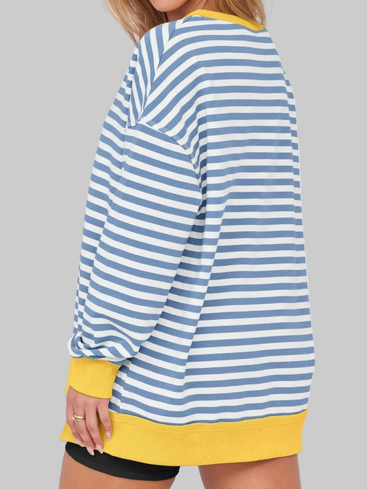 Women Notched Long Sleeve Oversized Sweatshirt nicholesgifts