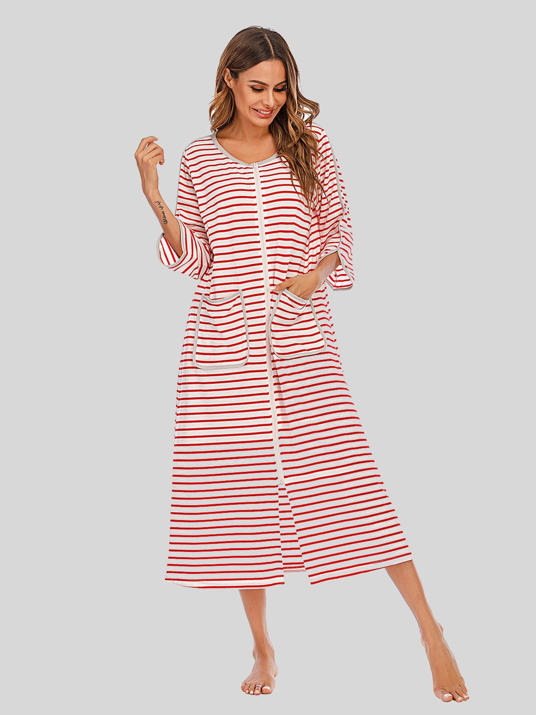Round Neck Three-Quarter Sleeve Midi Night Dress nicholesgifts